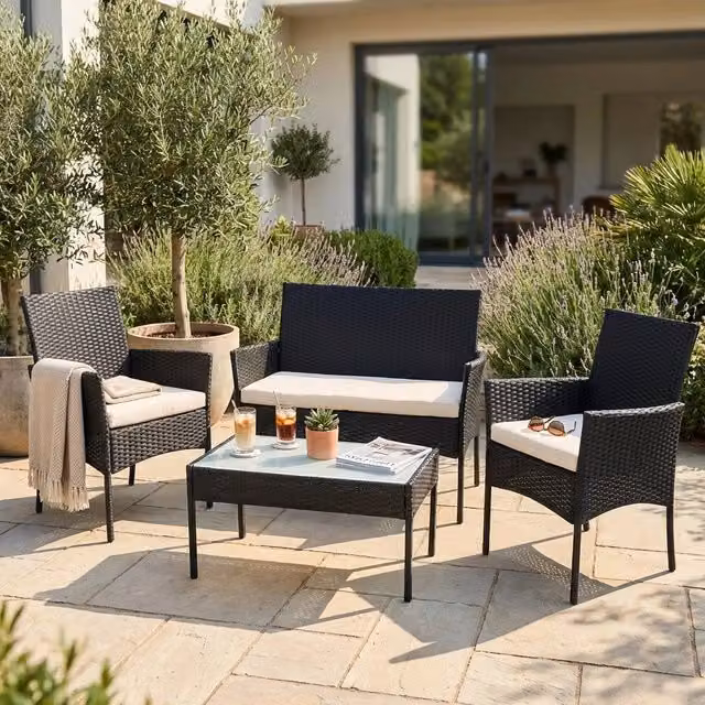 Salotto da Giardino 4 posti con Tavolino in Acciaio Wicker - CUPIDO
