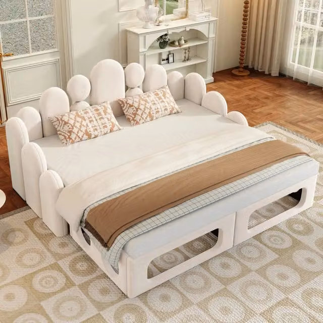 Divano letto multifunzionale con cuccia per animali; 180x200 cm; velluto beige