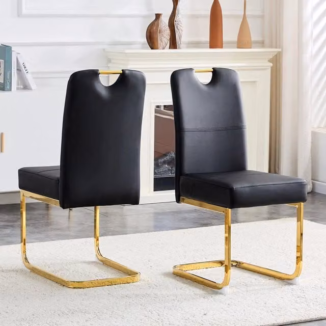 Set di 2 sedie da pranzo OKWISH in ecopelle nera con design moderno ed ergonomico per casa e ufficio