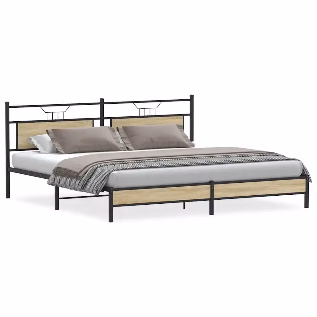 Giroletto vidaXL in metallo e MDF color rovere sonoma senza materasso L: 193 cm, P: 203 cm – 2