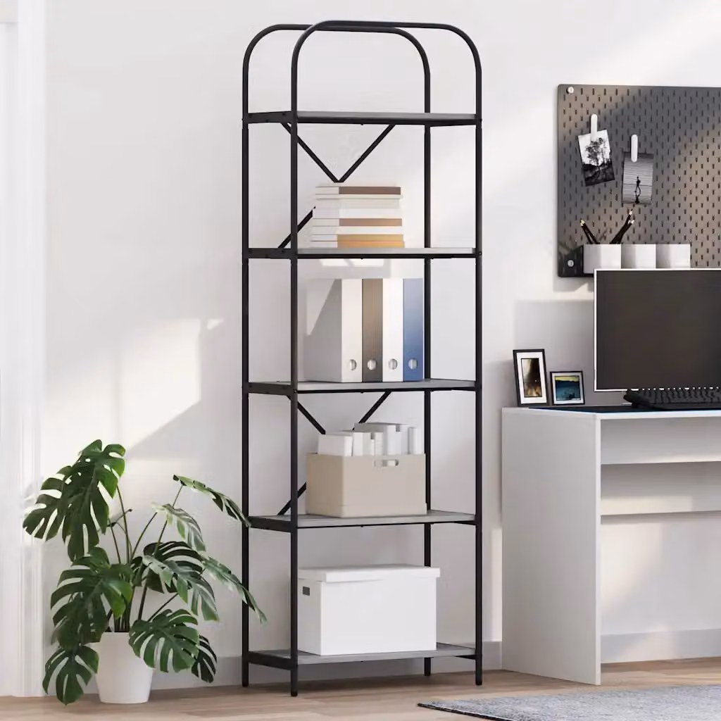Libreria moderna vidaXL a 5 livelli in MDF e metallo, L 60 cm x P 30 cm x H 183 cm, Grigio e Nero