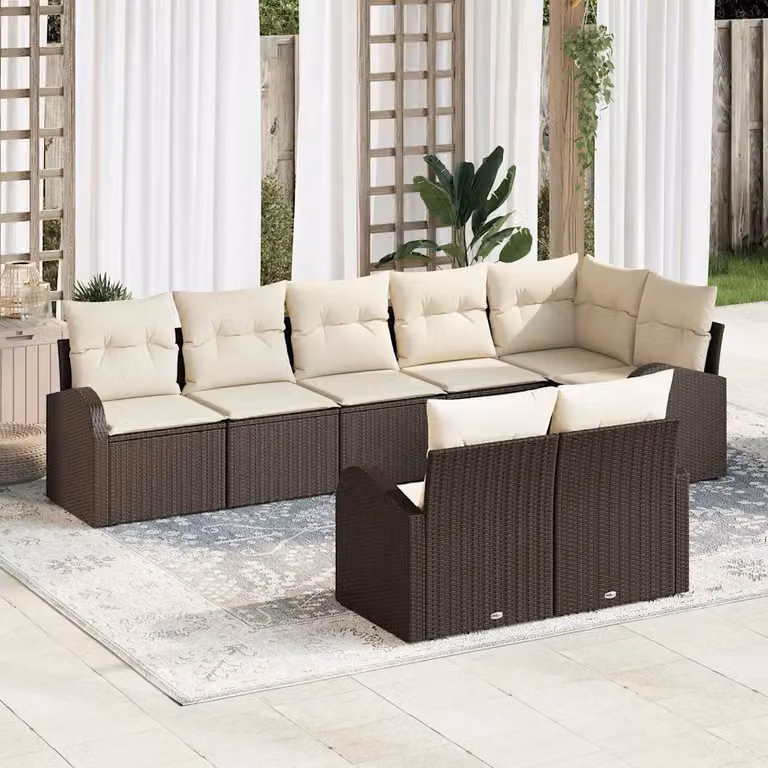Set Divano da Giardino vidaXL 8 posti in Polyrattan Marrone con Cuscini e Struttura in Acciaio