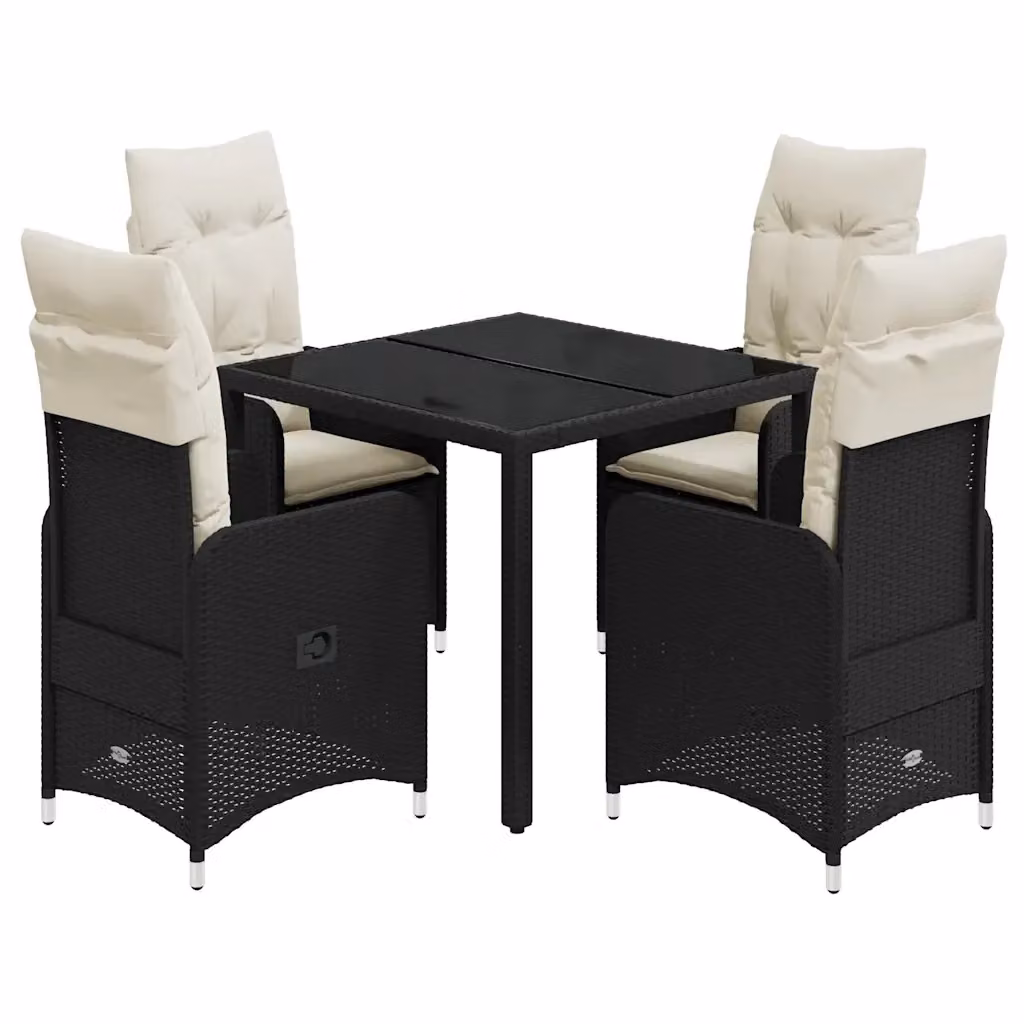 Set Bistrò da Giardino e Balcone vidaXL 5 pz in Polyrattan e Metallo con Piano in Vetro Nero e Bianco – 2