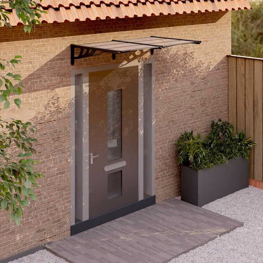 Tettoia per porta vidaXL in policarbonato e alluminio, colore nero, L: 152,5 cm, P: 90 cm