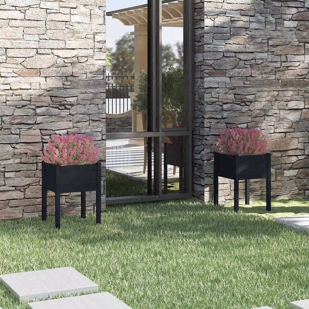 Set di 2 fioriere da giardino vidaXL in legno di pino massello, colore nero, L 50 x P 50 x H 70 cm