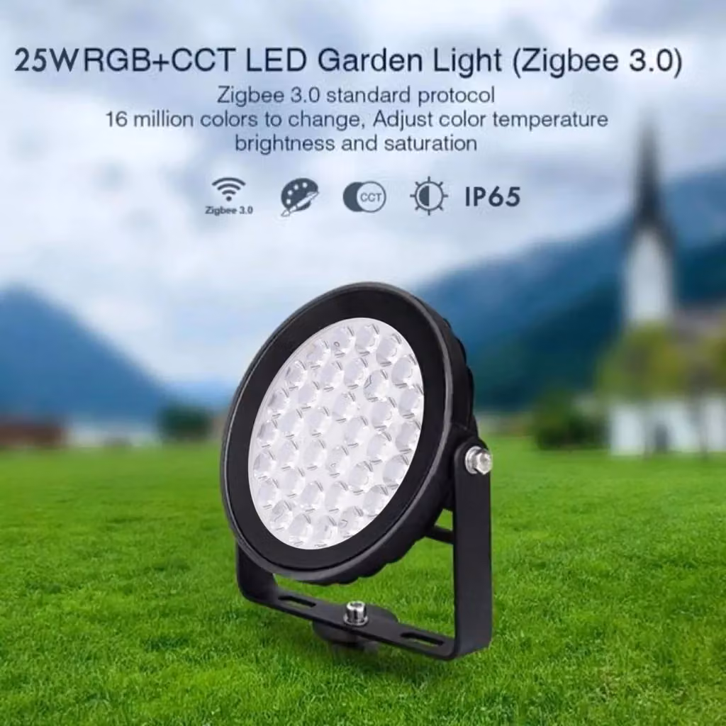 Faretto LED RF-SMART PLANETITALY IP65 RGBW CCT Dimmerabile Zigbee con Picchetto per Giardino e Facciate, Nero Multicolore, 25W – 2