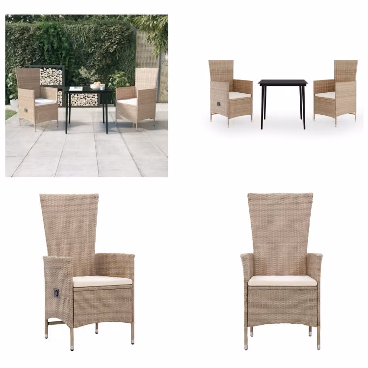 vidaXL Set da pranzo da giardino 3 pezzi con cuscini beige - Set da pranzo da giardino - Set da pranzo da giardino - Set di mobili da giardino - Set di mobili da giardino