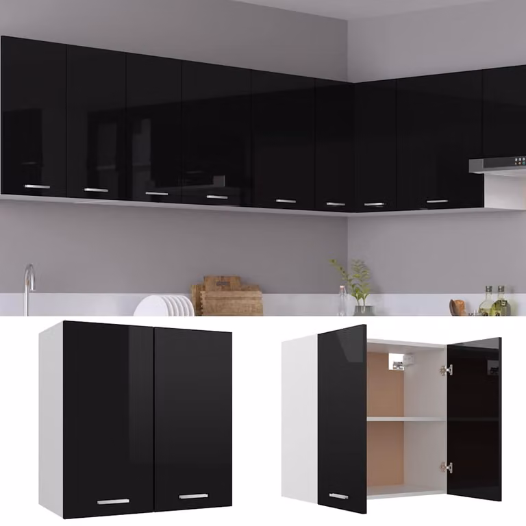 vidaXL Mobile Pensile “Lyon” Nero Lucido 60x31x60 cm