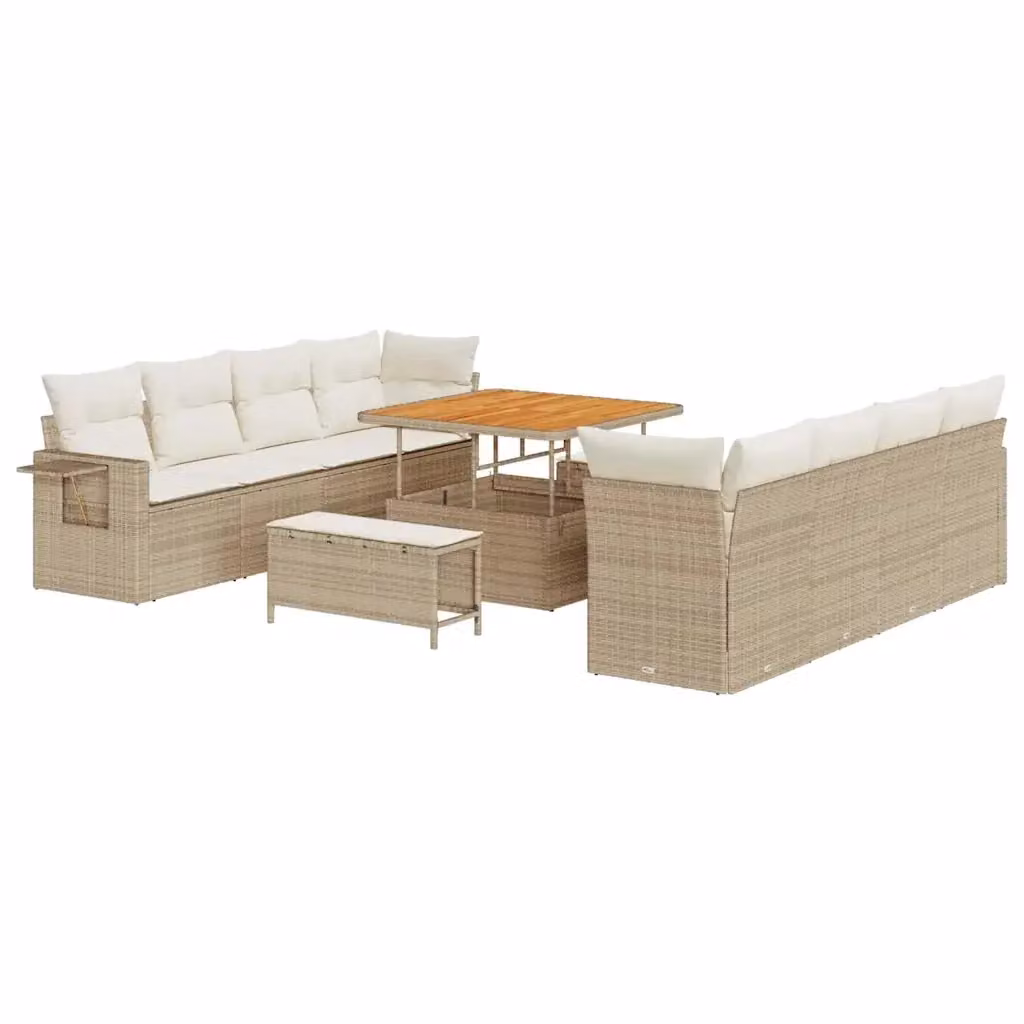Set Divano da Giardino Moderno vidaXL in Rattan Beige con 11 Pezzi e Cuscini Inclusi – 2