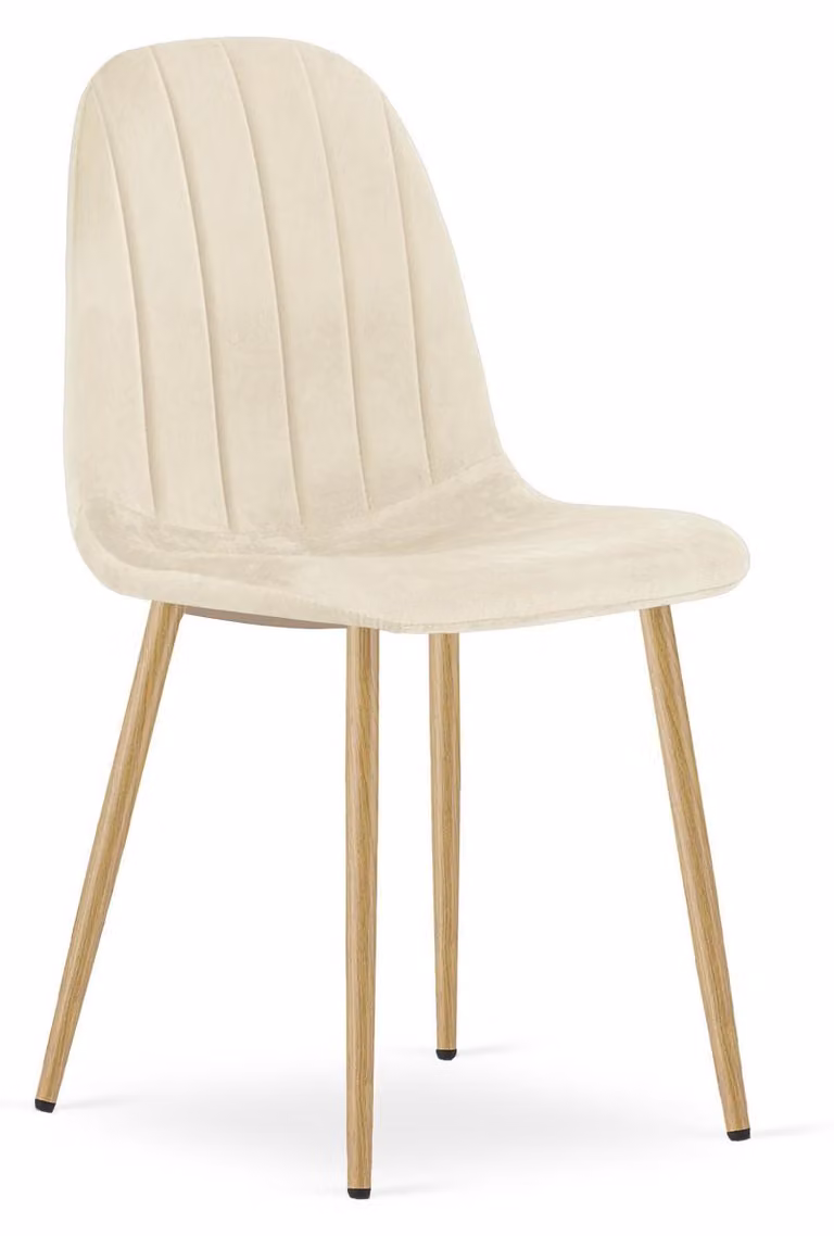 Sedia Padva in Velluto Beige e Gambe Effetto Rovere