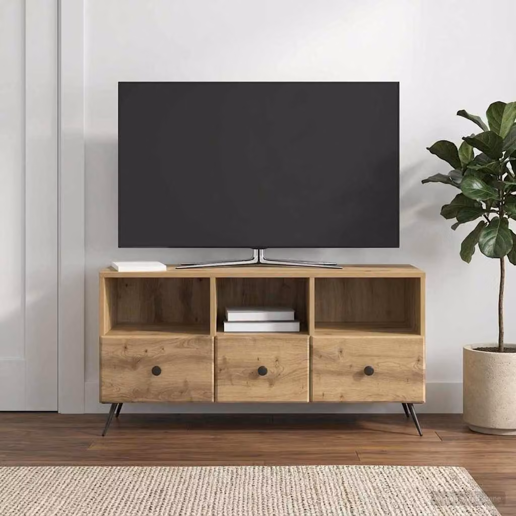Mobile TV vidaXL in legno e metallo Rovere Artigianale, L 102 cm x P 34,5 cm x H 50 cm