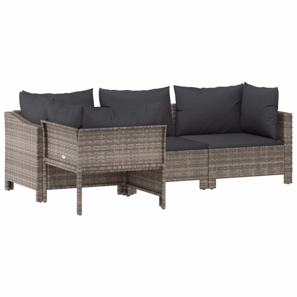 Set da giardino 4 pezzi con cuscini grigio in polyrattan