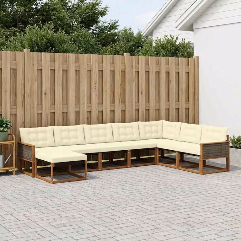 Set di divani da esterno vidaXL 8 pz in legno di acacia con cuscini beige e bianco per giardino e terrazza