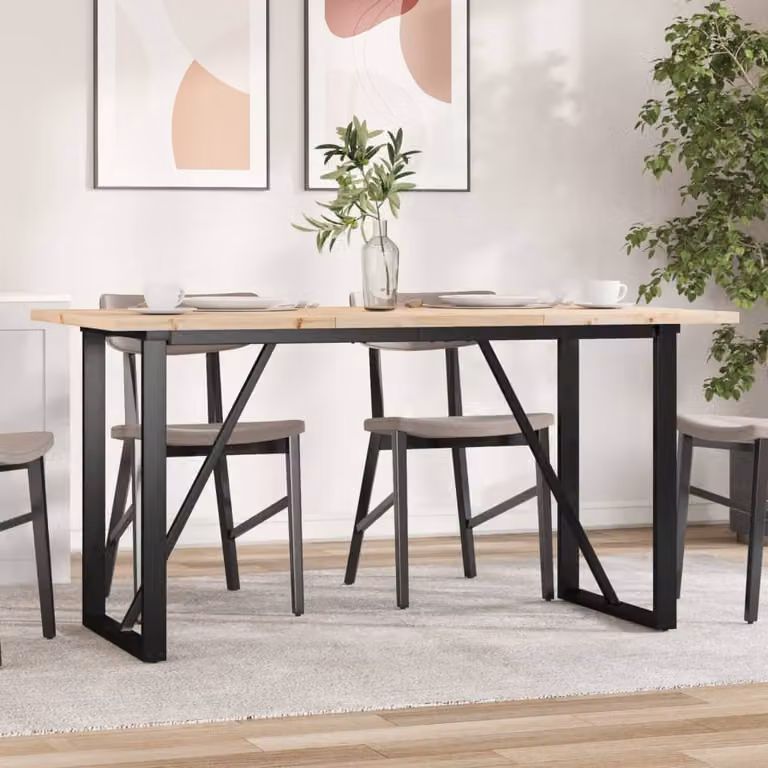 vidaXL Tavolo da Pranzo Rettangolare in Legno di Pino e Acciaio con Telaio a O, Marrone, L 140 cm x P 80 cm x H 75,5 cm