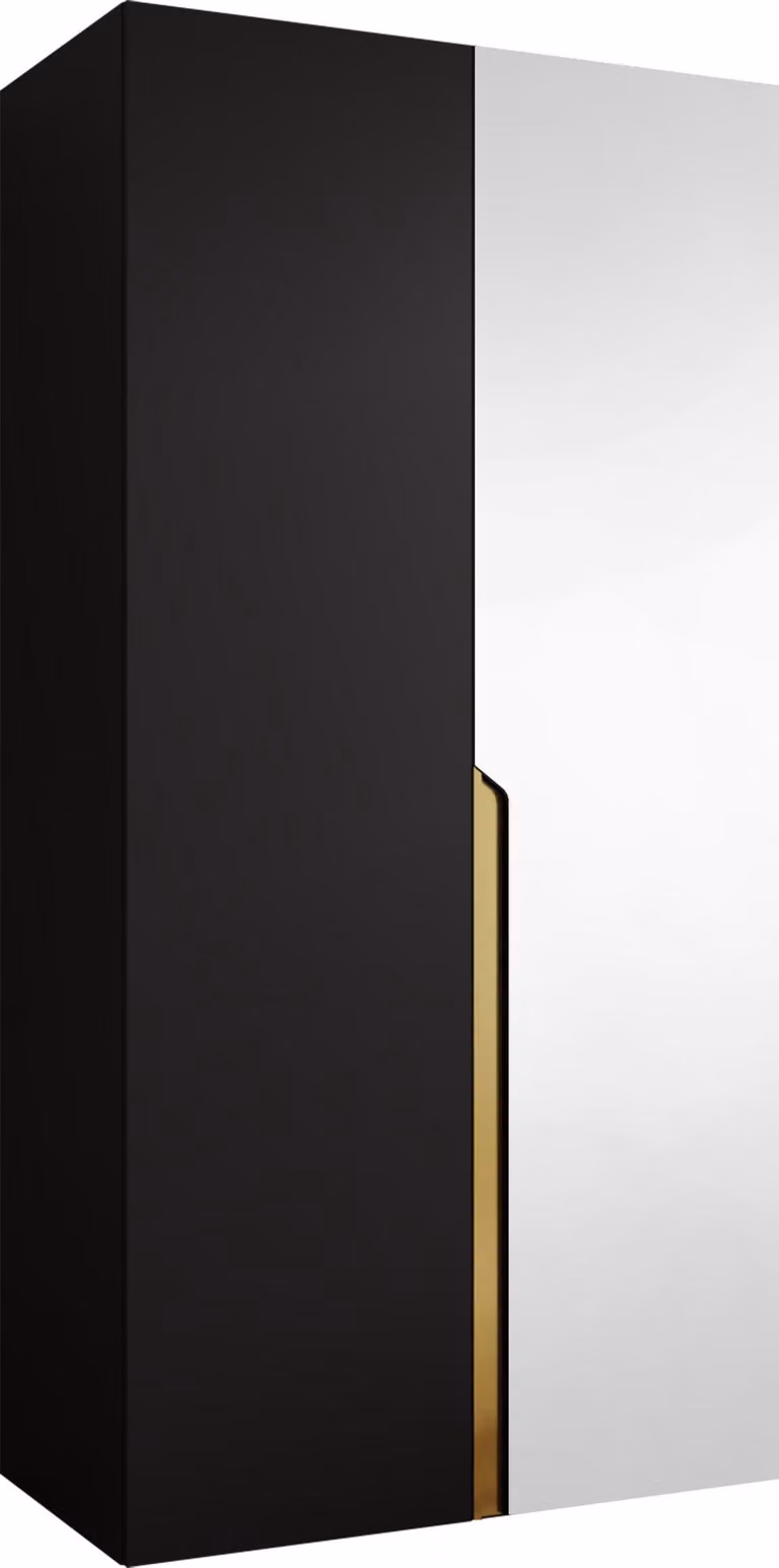 MIRJAN24 Armadio Mila 2 100 con specchio, camera da letto, armadio, con due ante a battente e asta appendiabiti, moderno, armadio guardaroba (colore: nero + oro)