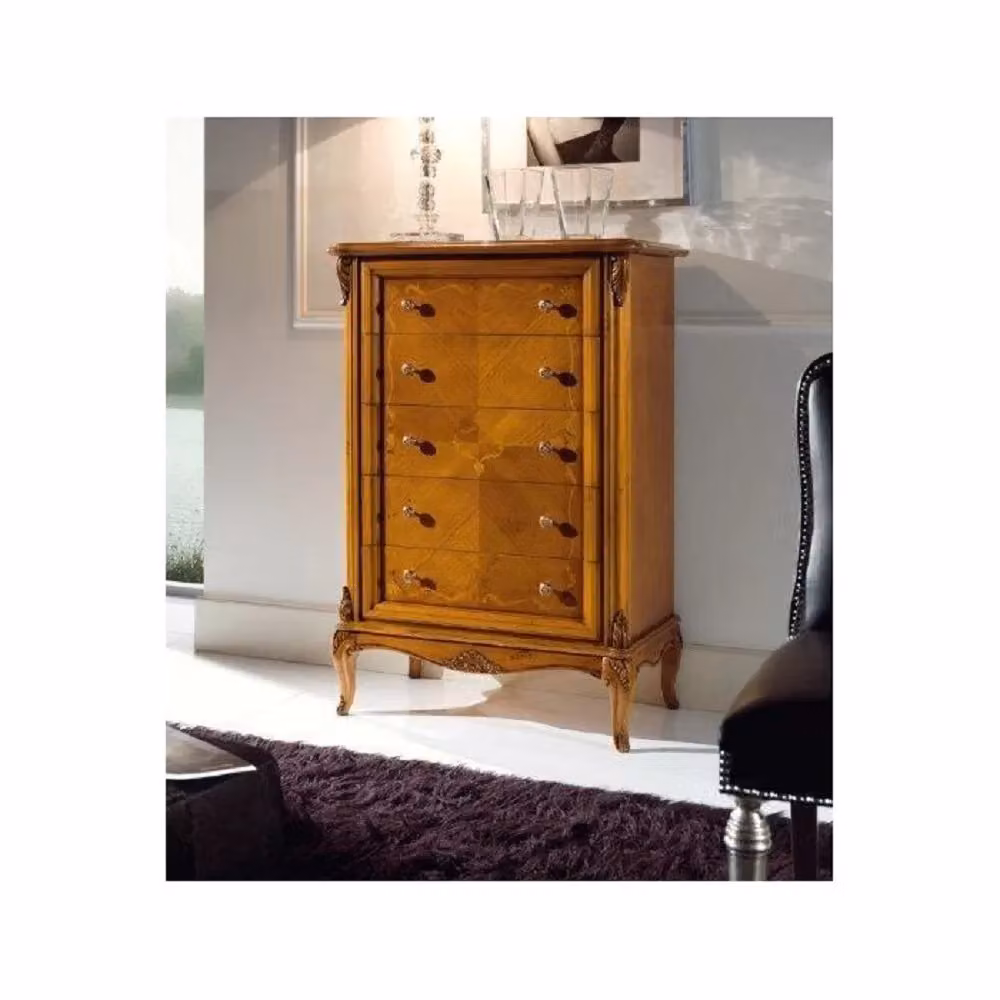Cassettiera classica in legno con 5 cassetti Mobili 2G finitura bassano L: 76 cm, P: 44 cm, H: 110 cm – 2