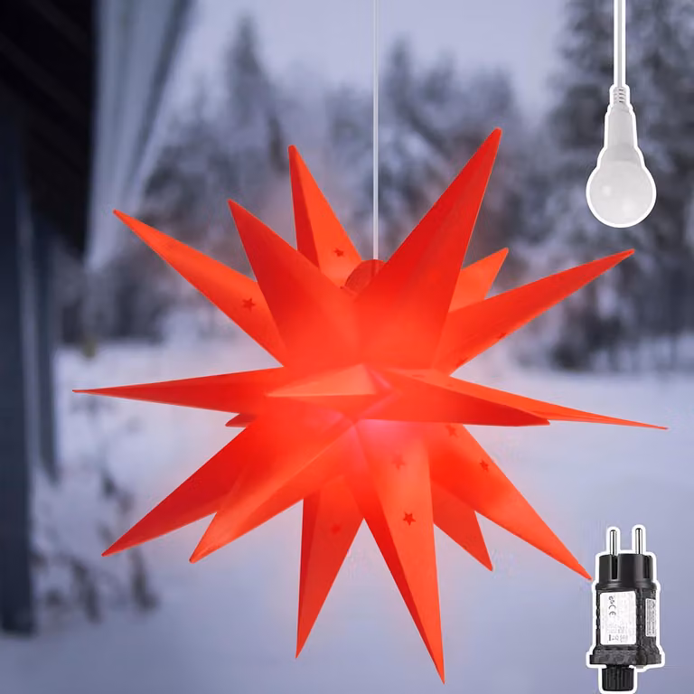 Stella luminosa a LED tridimensionale, decorazione natalizia a forma di stella, colore rosso, da appendere, per uso esterno