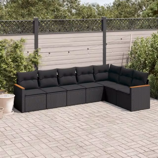 Set Divani da Giardino con Cuscini 7pz Nero Polyrattan 3258429