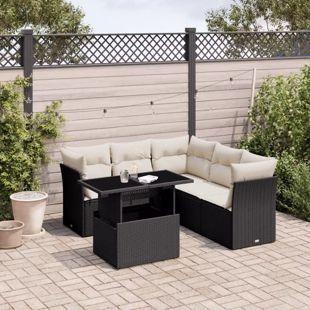 Maison Exclusive - Set Divano da Giardino 6 pz con Cuscini Nero in Polyrattan