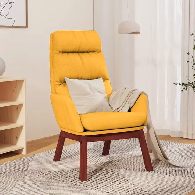 Sedia Relax Recliner vidaXL Gialla con Braccioli e Struttura in Metallo e Legno di Gomma – 1