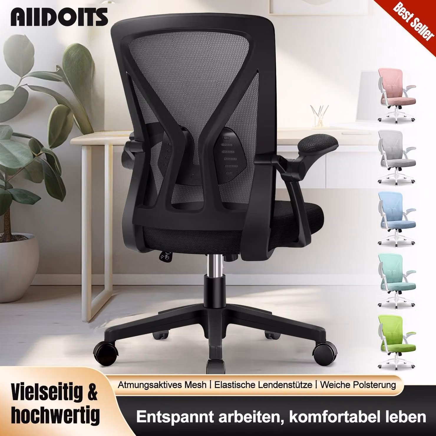 Sedia da ufficio ergonomica con schienale in rete traspirante e supporto lombare regolabile