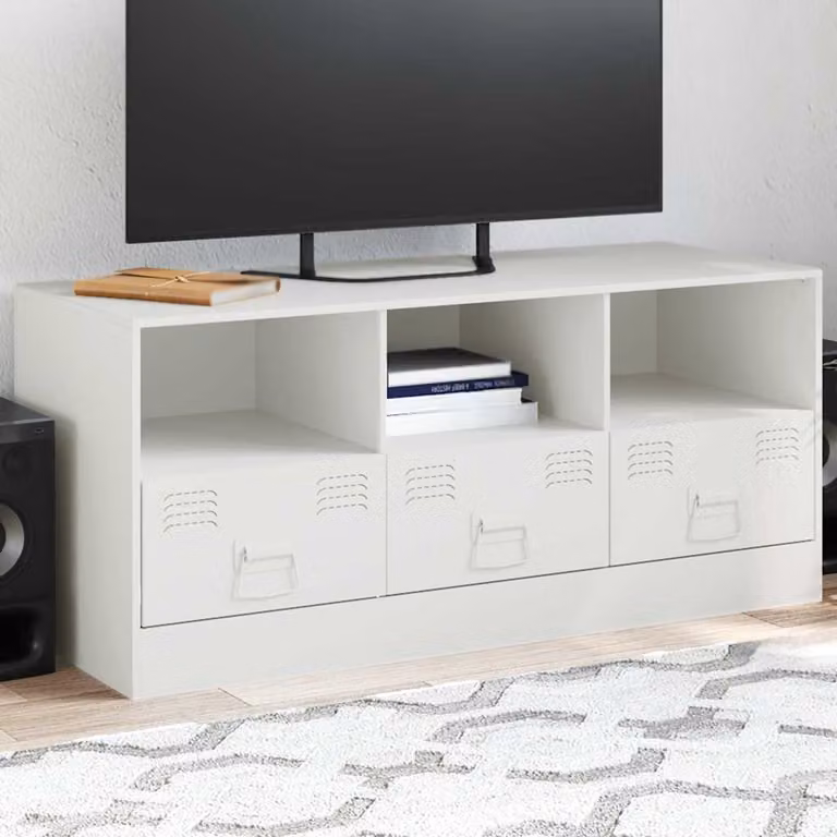 vidaXL Mobile Porta TV Bianco in Metallo e MDF L: 99 cm, P: 39 cm, H: 44 cm