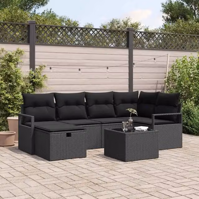 Set di divani 7 pz Nero polyrattan 3359192