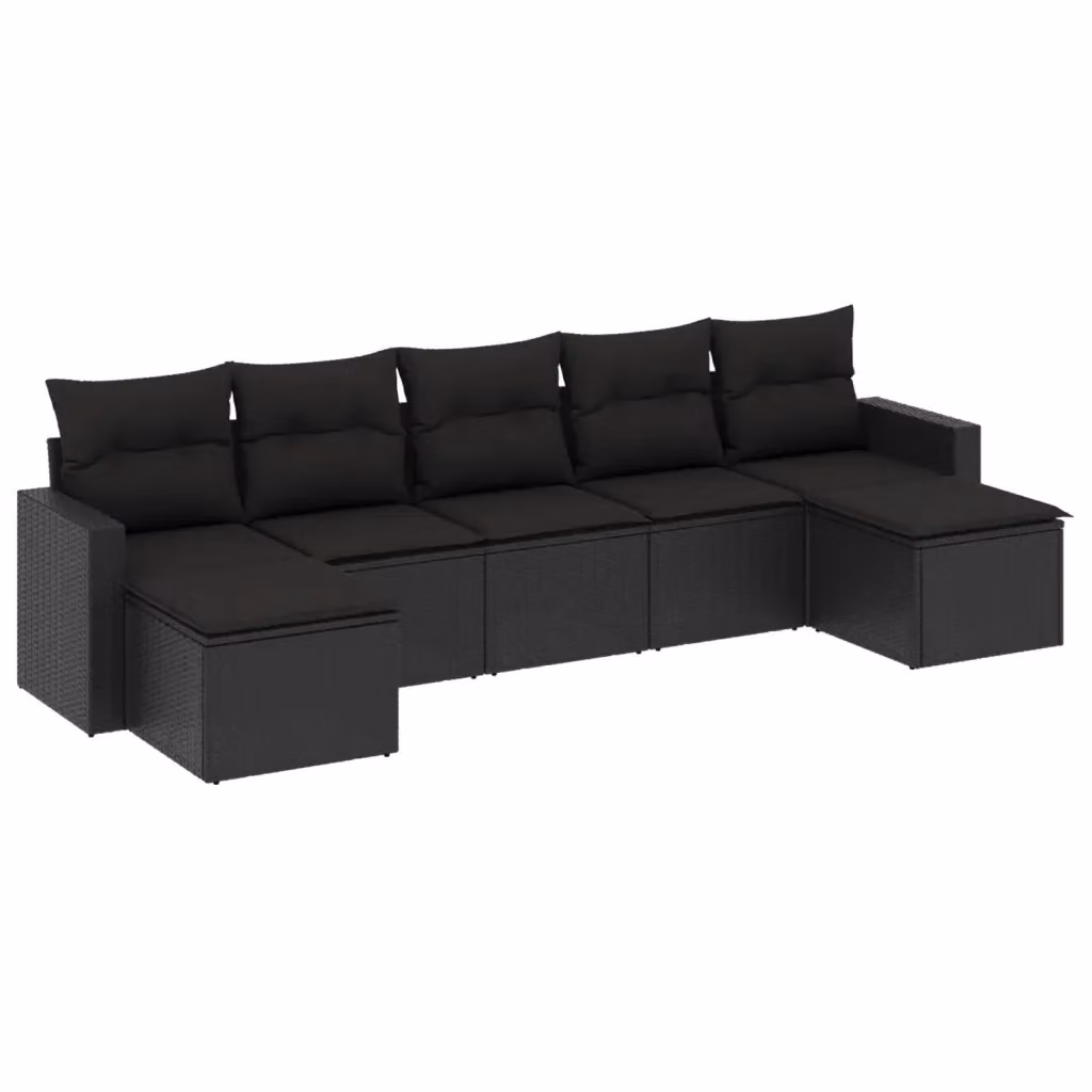 vidaXL Set Divani da Giardino a L con Cuscini 7pz Nero in Polyrattan e Metallo – 2