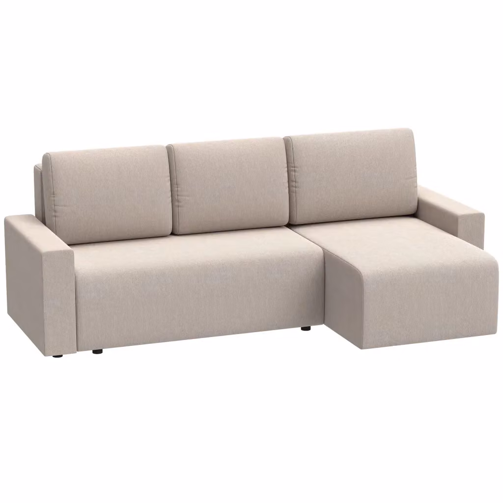 Divano angolare letto XYLO a 3 posti con chaise longue reversibile in velluto beige con sistema click-clack L/P/H: 210 x 125 x 86 cm – 2
