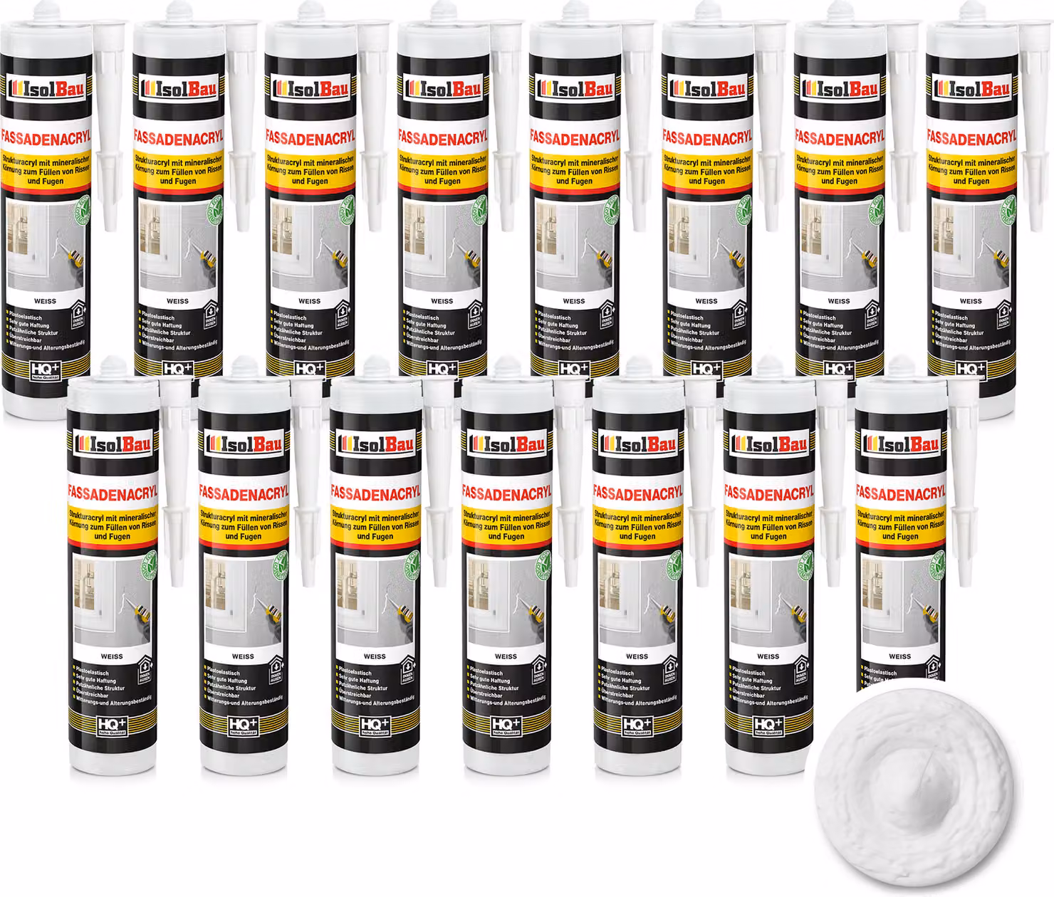 Isolbau, sigillante acrilico per facciate - 15 tubetti da 300 ml. Sigillante acrilico con granuli per riempire crepe e giunti sia all'interno che all'esterno - Colore bianco