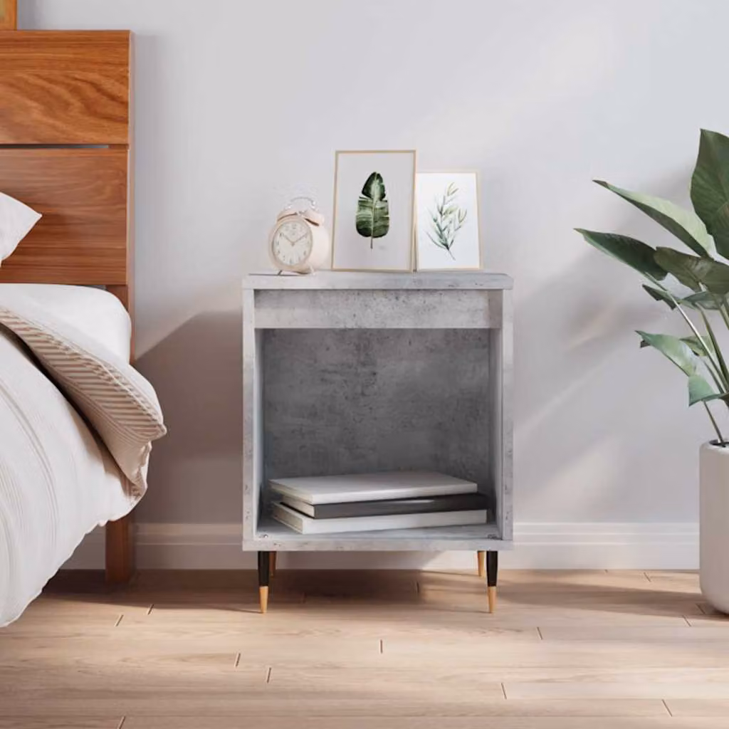 Comodino moderno vidaXL in legno e metallo grigio, sospeso a parete, L: 40 cm, P: 35 cm, H: 50 cm