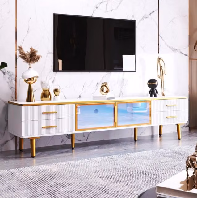 Mobile TV 170x37x47,5 cm bianco in pannello truciolare, 4 cassetti e LED