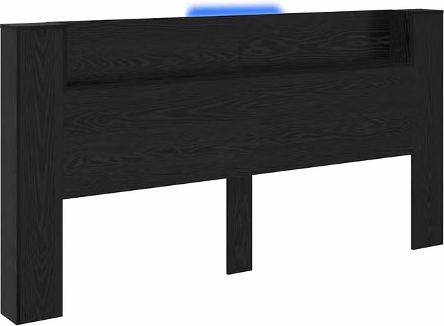 Testiera in legno multistrato Rovere Nero con illuminazione integrata e mensola, L 200 x P 15 x H 103,5 cm