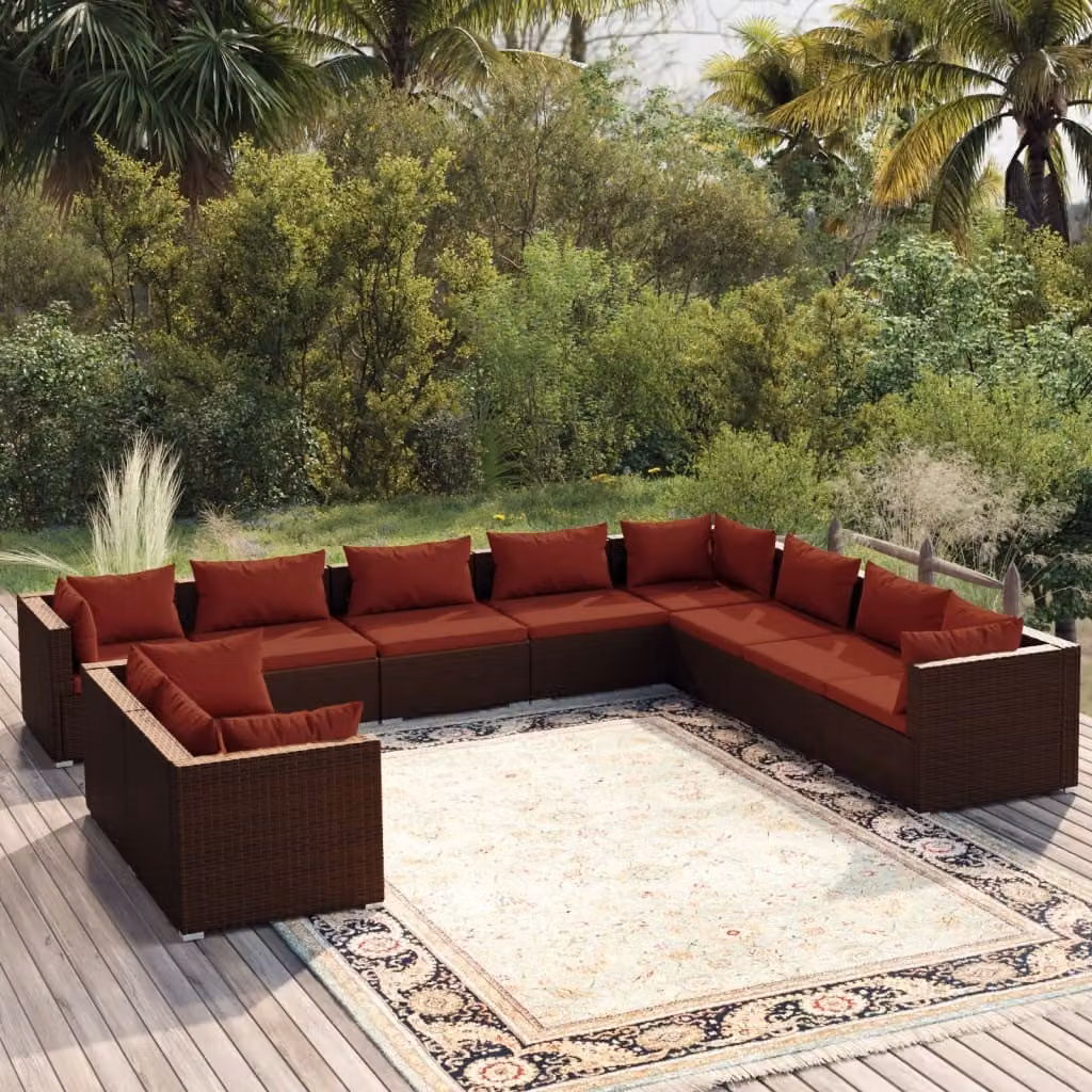 Maison Exclusive - Set da giardino da 10 pezzi con cuscini, in rattan sintetico marrone
