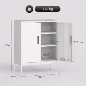Armadio archivio WISHDOR in acciaio bianco con 2 ante, ripiani regolabili e serratura, L: 80 cm, P: 40 cm, H: 100 cm – 2