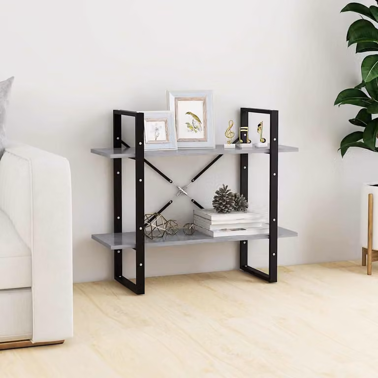 Libreria vidaXL in stile industriale con 2 ripiani, colore grigio, L 80 cm x P 30 cm x H 70 cm, realizzata in legno e metallo