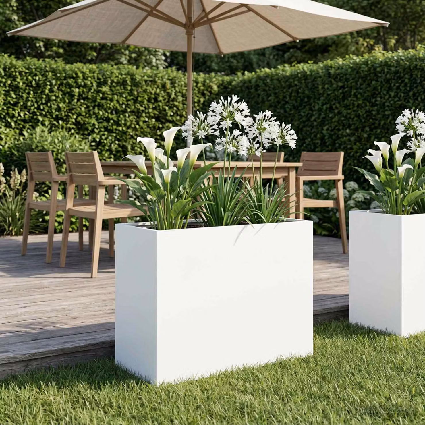 vidaXL Vaso da giardino in metallo Bianco L: 60 cm, P: 30 cm, H: 40 cm