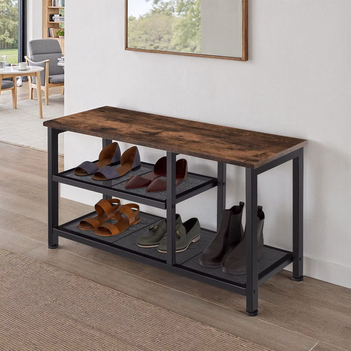 Scarpiera Tectake in stile industriale con finitura opaca, marrone e nera, L: 80 cm, P: 30 cm, H: 45,5 cm – 2