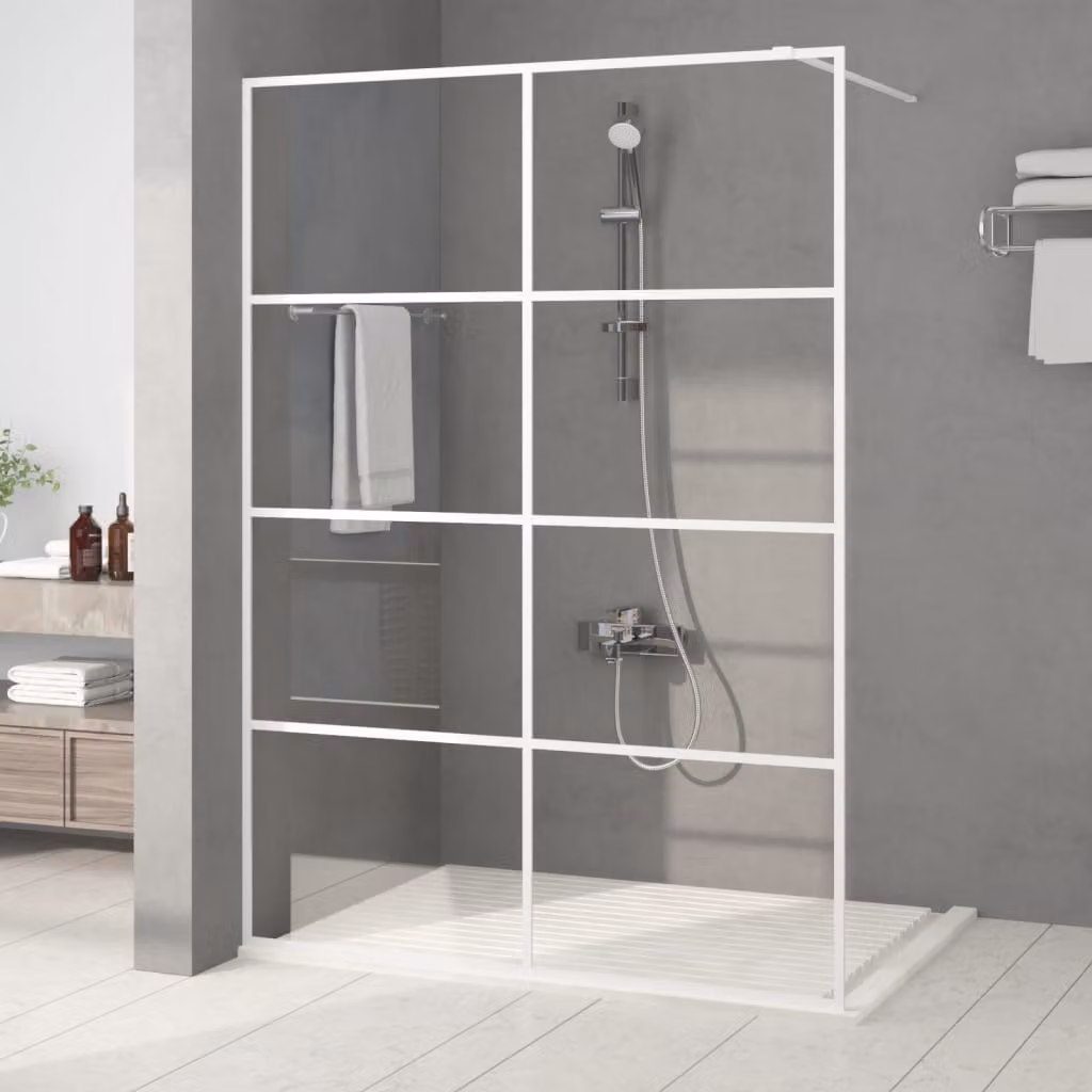 Parete Doccia Walk in vidaXL Bianca con Vetro Trasparente ESG L: 140 cm, H: 195 cm – 1