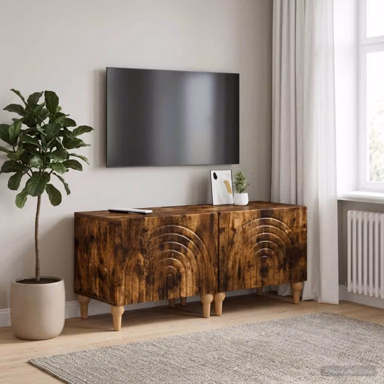 Mobile TV vidaXL in legno ingegnerizzato Rovere Fumo marrone con ruote e scomparti multimediali L/P/H: 98,0 x 35,0 x 43,0 cm