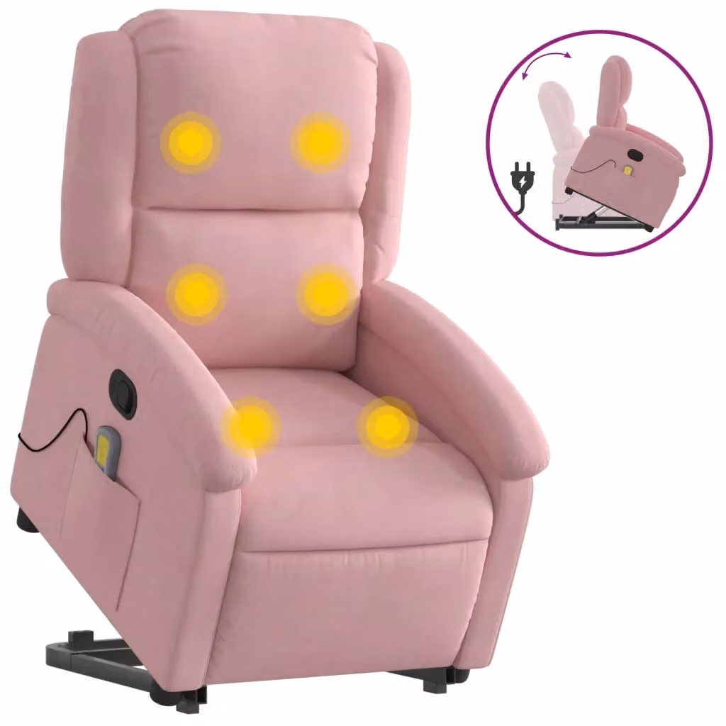Poltrona Alzapersona Reclinabile vidaXL in Velluto Rosa con Assistenza Elettrica per Senior – 2