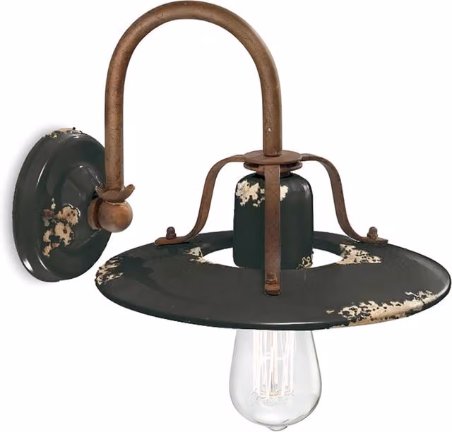 Applique Vintage Country Ferro E Ceramica Nero 1 Luce E27 25Cm