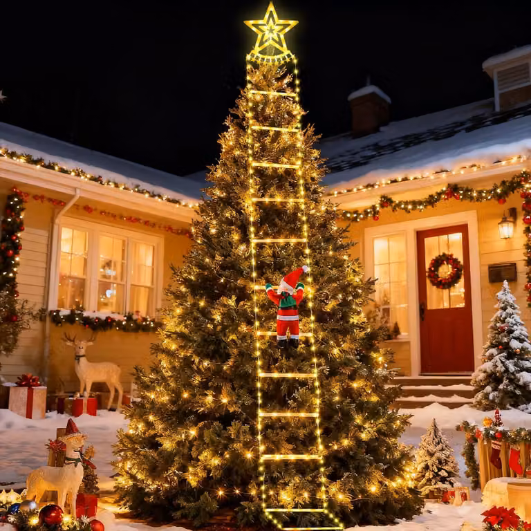 Catena luminosa natalizia, lunghezza 3 metri, 134 LED, con decorazioni a forma di stella e Babbo Natale