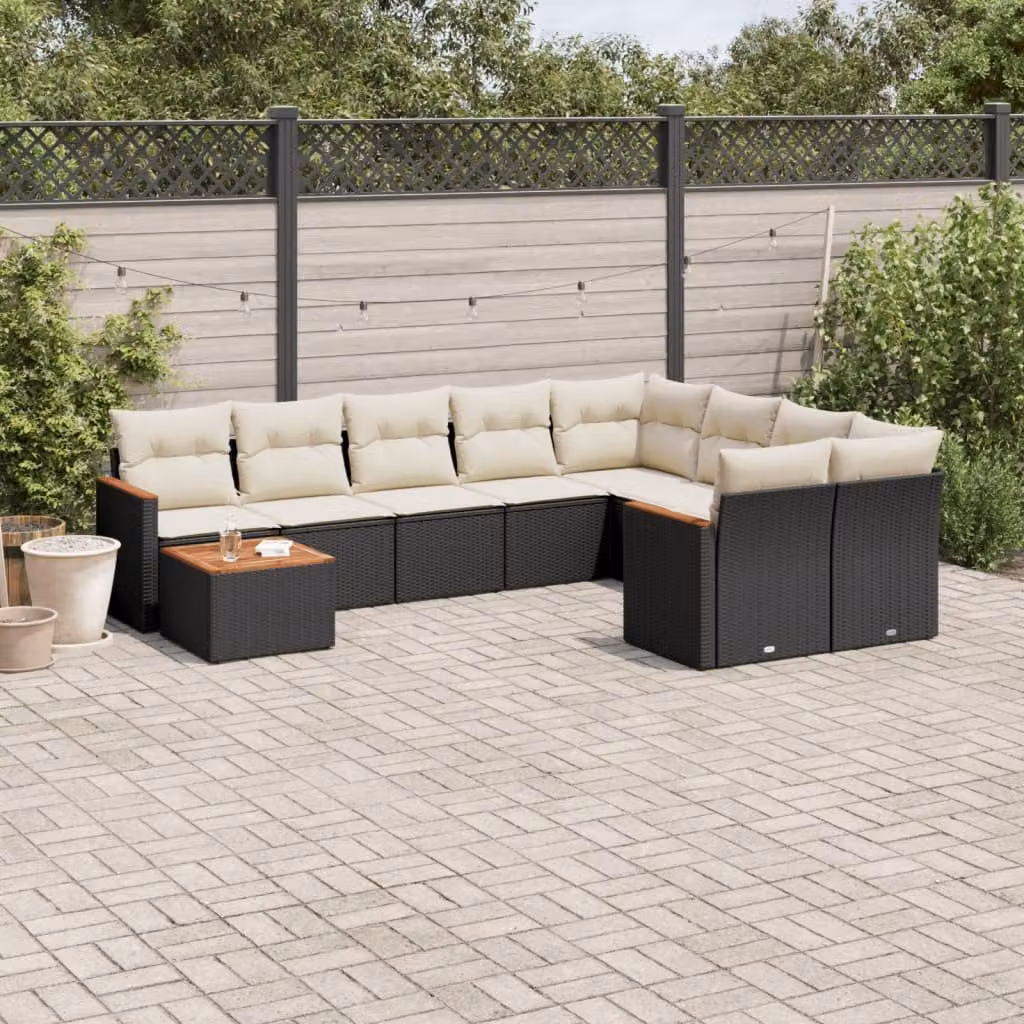 vidaXL Set Divani da Giardino a L con Cuscini in Polyrattan e Tavolino da Esterno, Colore Nero e Bianco – 1