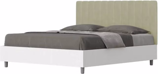 Letto matrimoniale Kaia Ityhome con rete e testata in microfibra color tè verde, finitura bianco frassino, L: 160 cm x P: 200 cm – 1