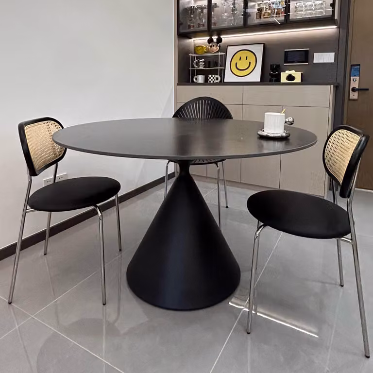 360Home Tavolo da pranzo rotondo in Vetroceramica con gambe in metallo Tavolo da sala da pranzo Tavolo da cucina Tavolo Ø 90cm*75 cm nero