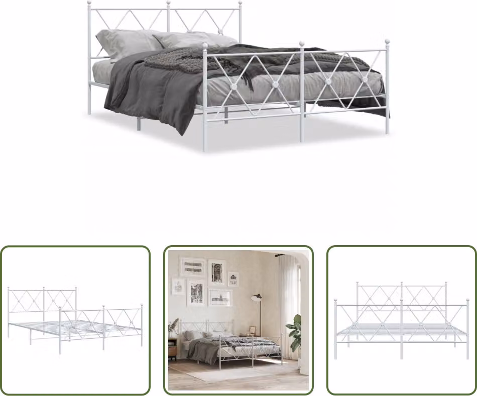 The Living Store Struttura letto con testiera e pediera in metallo bianco 140x200 cm