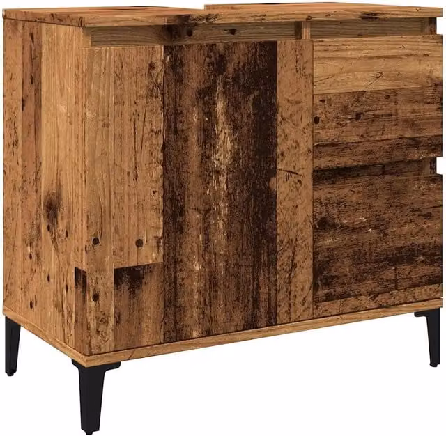 Mobiletto da bagno moderno HELLOSHOP26 in legno composito e metallo marrone con finitura opaca L: 65 cm, P: 33 cm, H: 60 cm