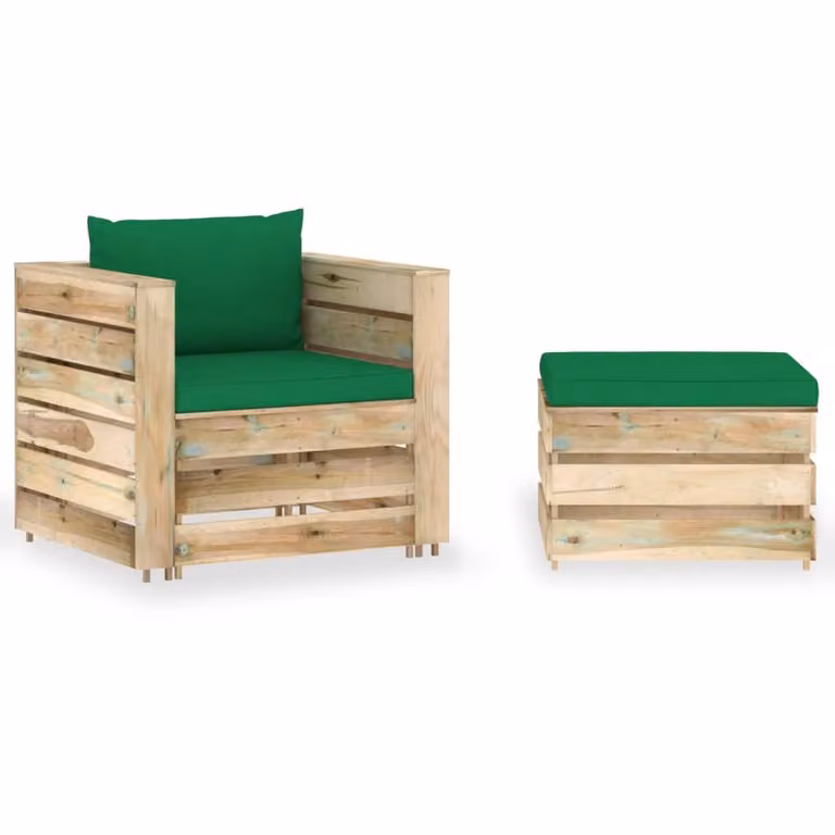 Maison Exclusive - Set da giardino a 2 pezzi con cuscini, verde, in legno trattato