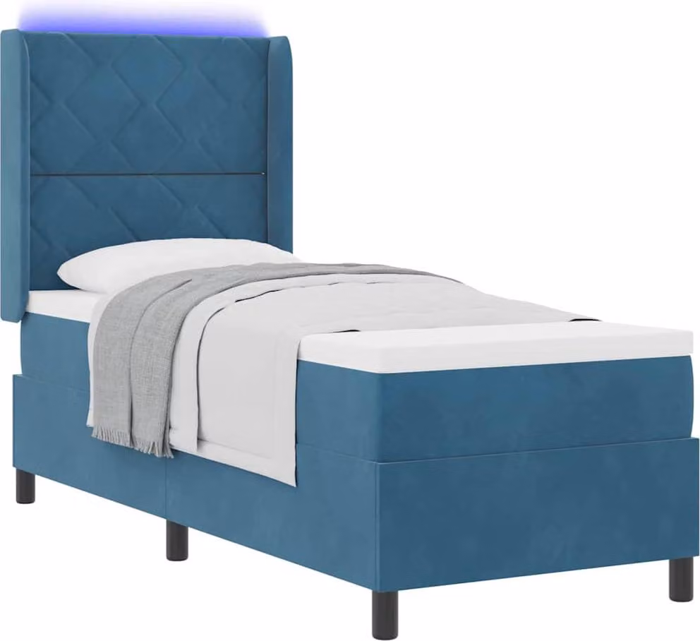 Letto a molle con materasso con led Blu 80 x 200 cm Velluto